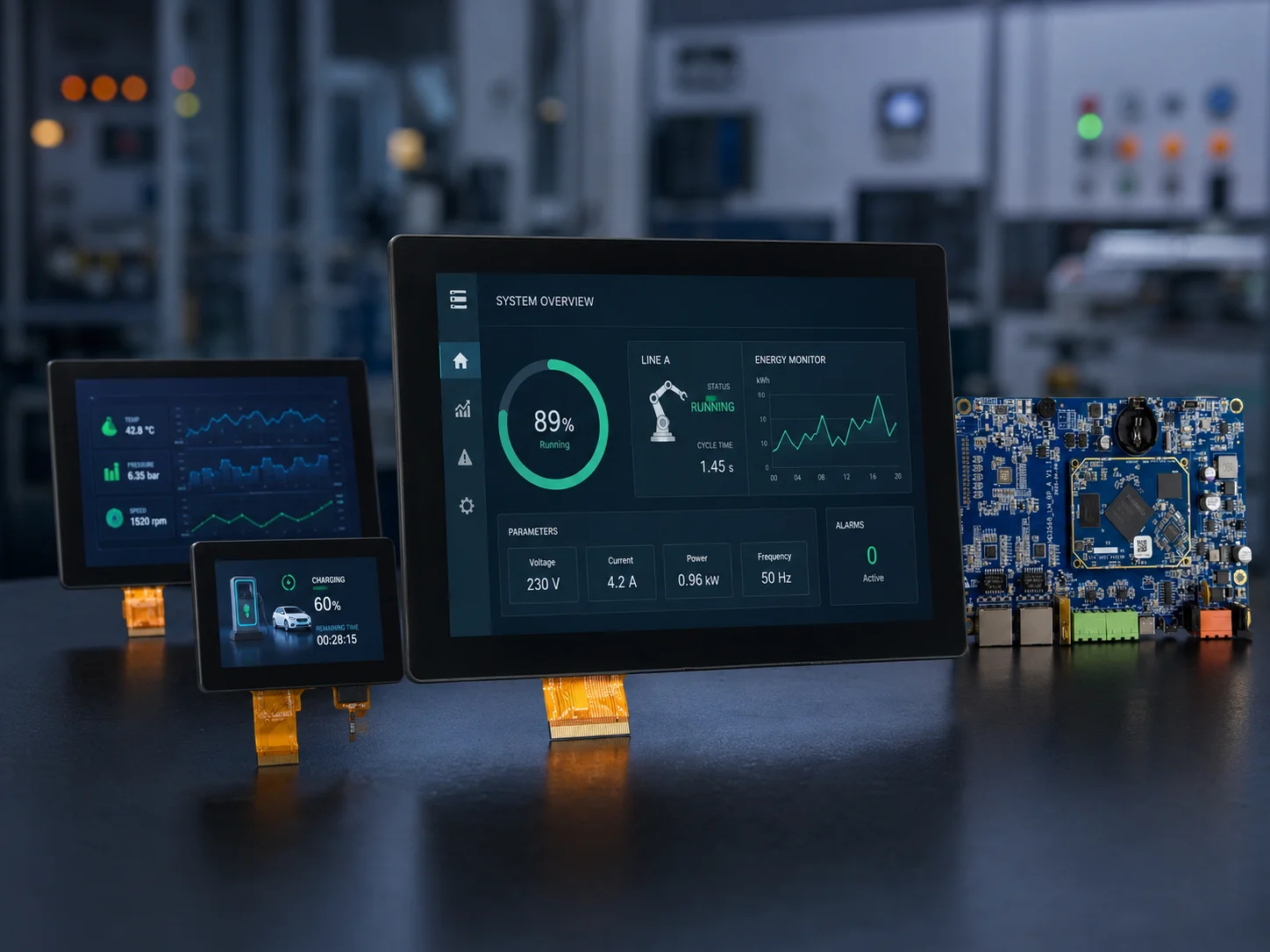 LMTEK Industrial HMI touchscreen display in manufacturing environment