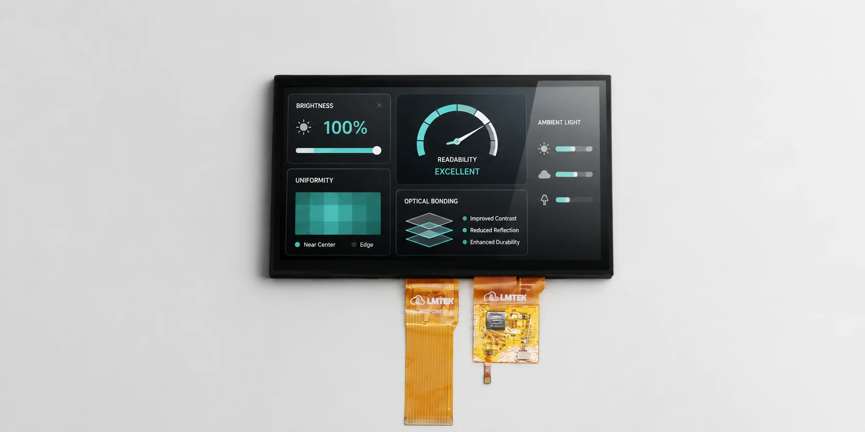 High brightness display with optical bonding for outdoor readability