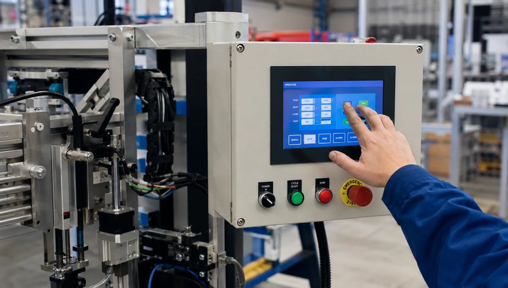 Landscape TFT display installed in industrial HMI panel