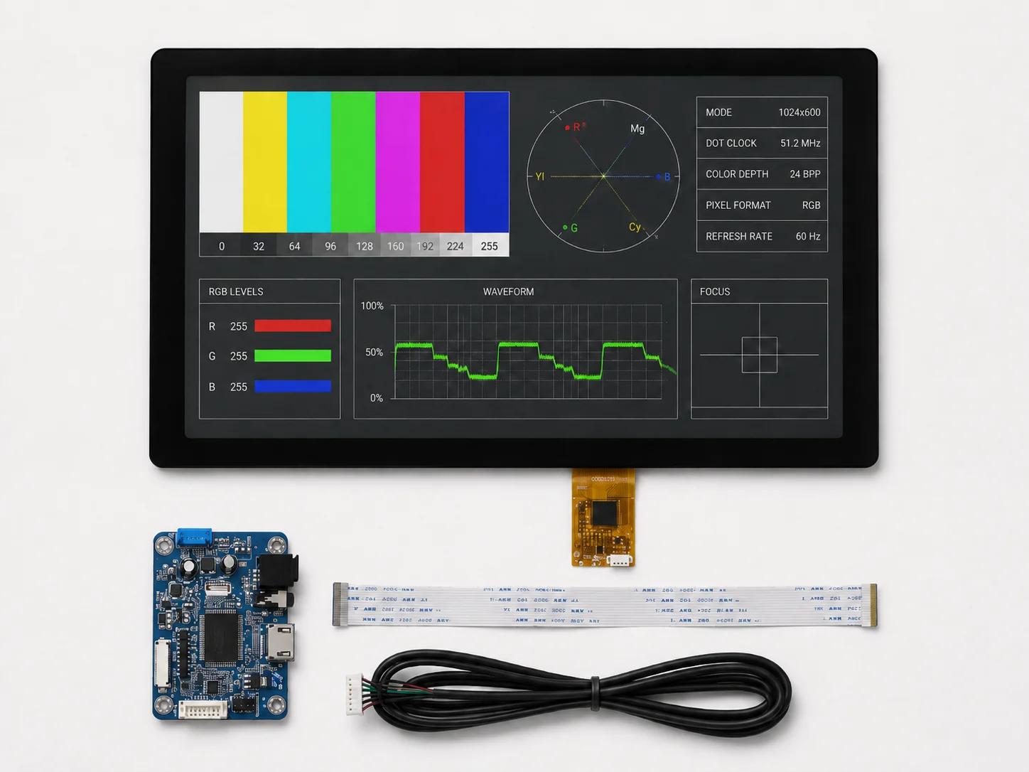 Custom eDP display module with touch panel and cover lens assembly