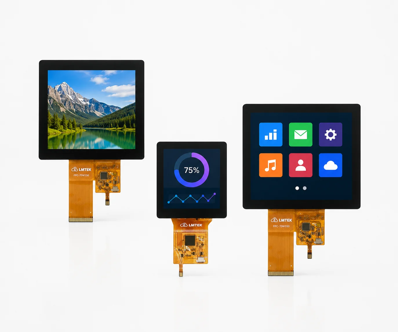 Square TFT display modules for balanced UI layouts