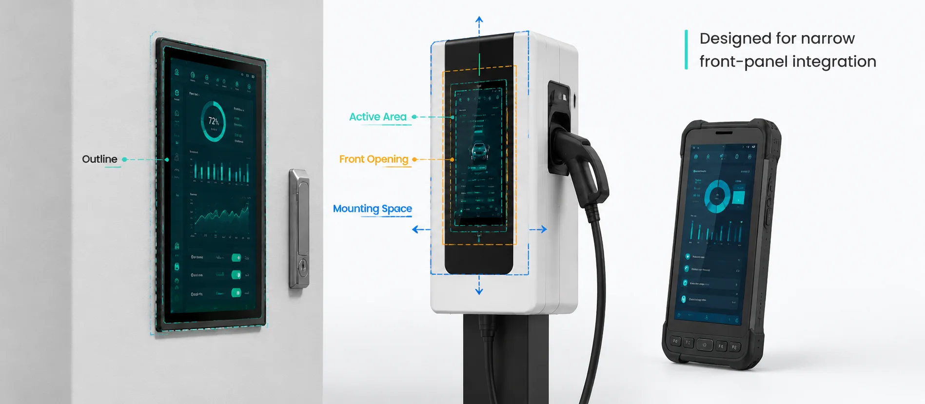 Narrow panel fit illustration showing EV charger and wall control applications