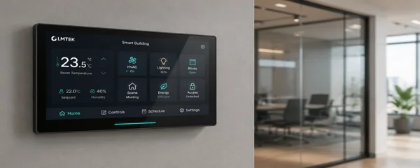 Portrait display used in smart building thermostat and HVAC panel