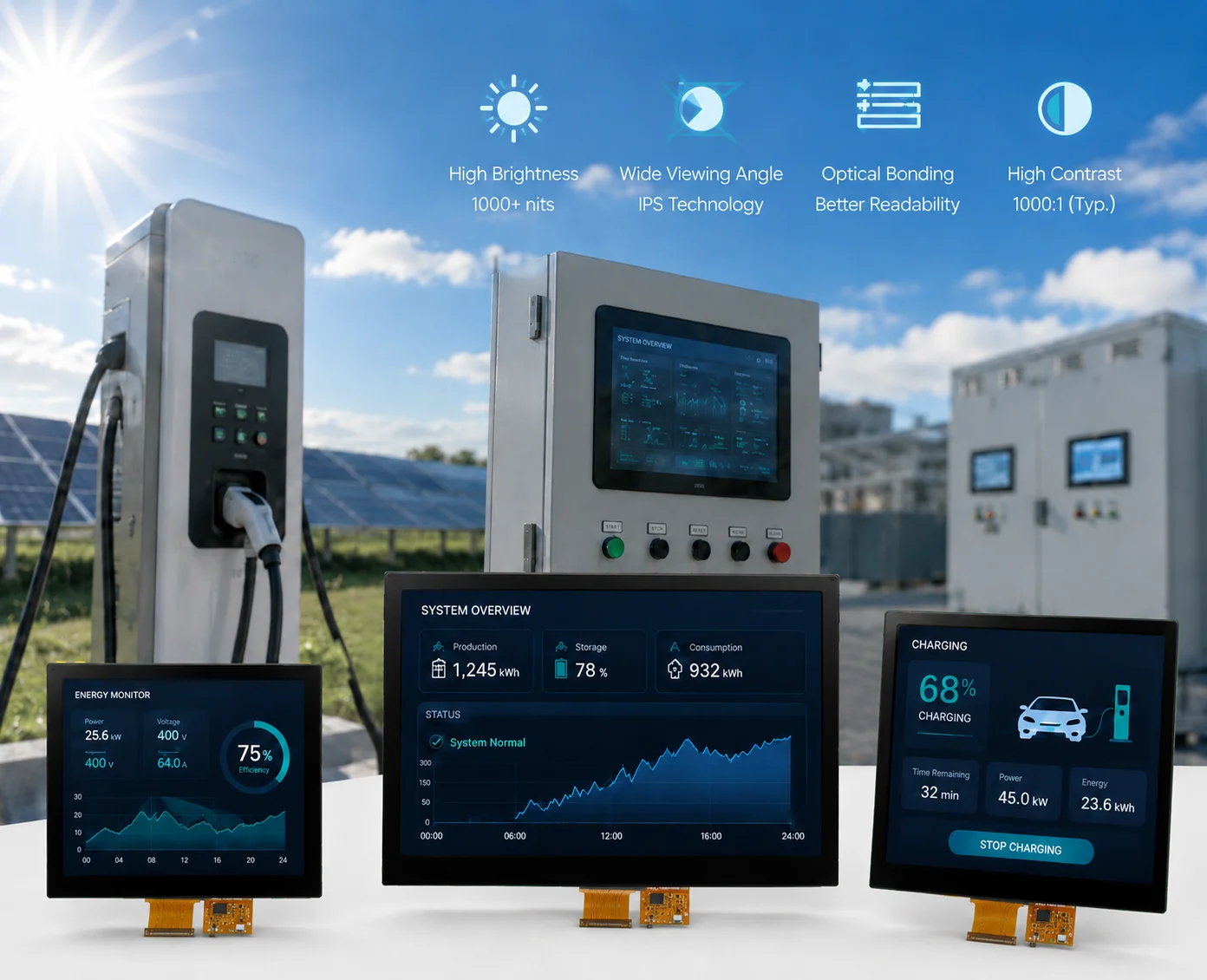LMTEK high brightness display module used in EV charging terminal and industrial HMI