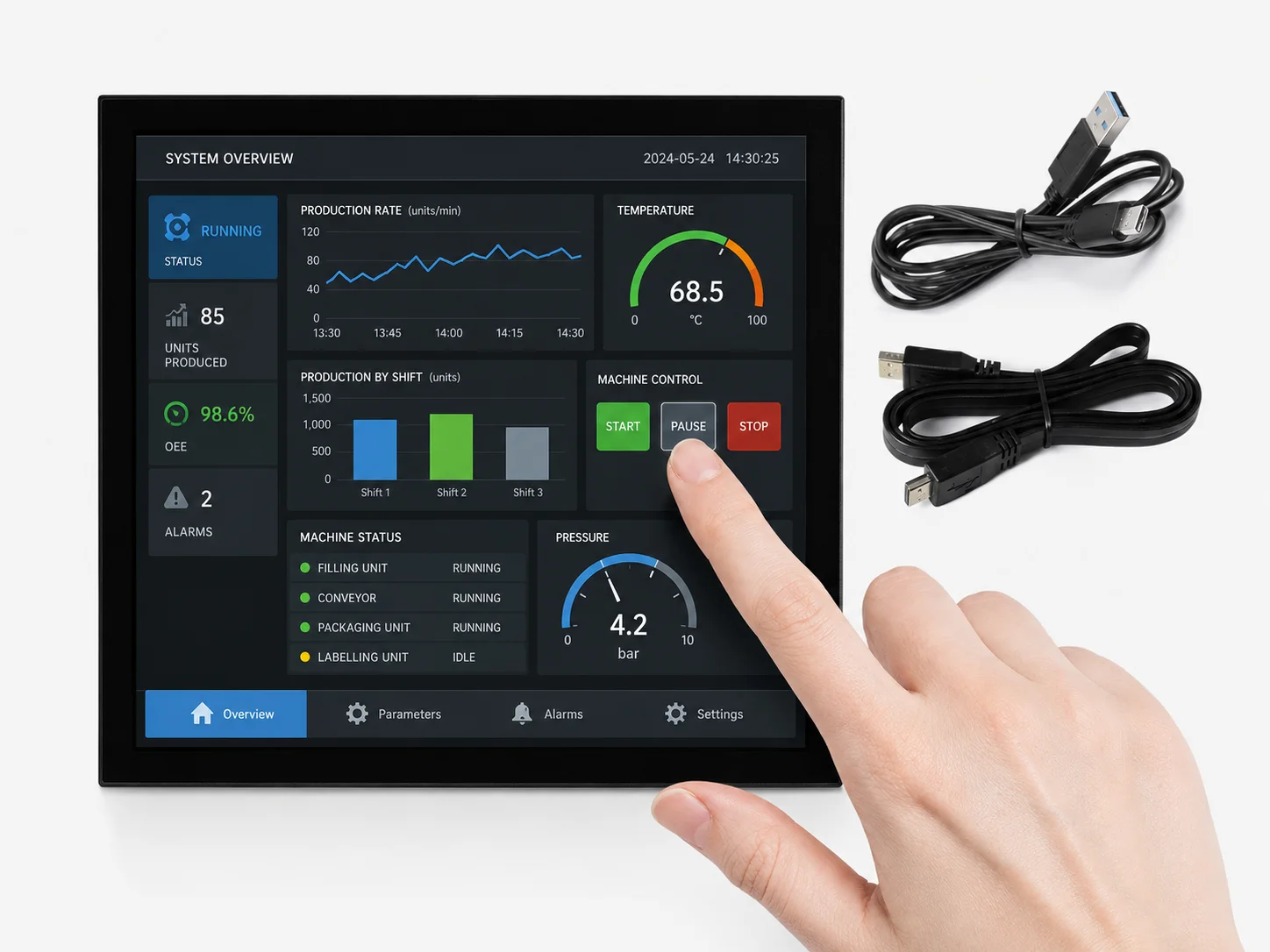 Square touch display module with capacitive touch for compact HMI applications