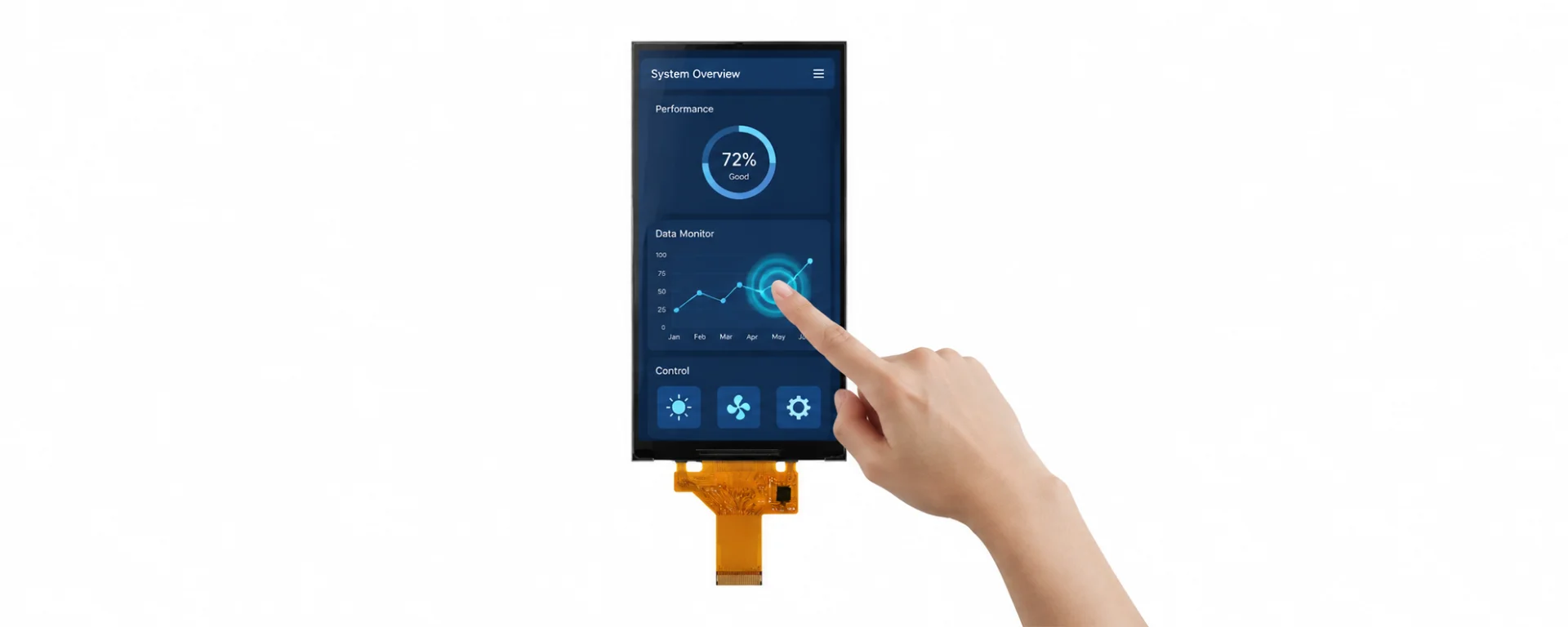 Portrait display with touch screen illustration