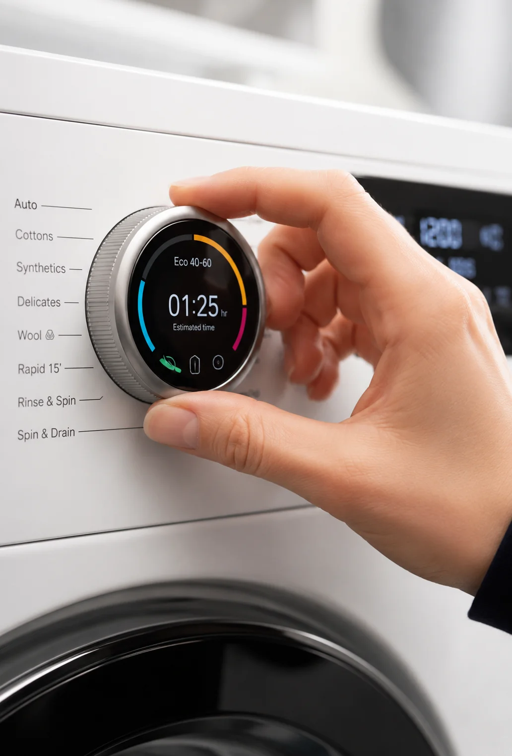 Round TFT display integrated into a smart knob rotary control showing temperature level